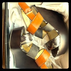 Pop of color snake print wedges